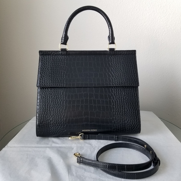 Modern Picnic Large Luncher in Black Faux Crocodile - Picture 13 of 15